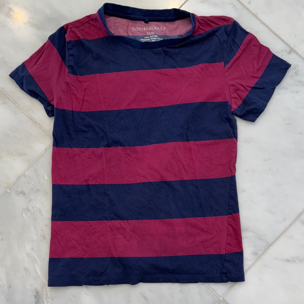 Cynthia Rowley Woman’s Tee - Navy and Burgundy Stripes